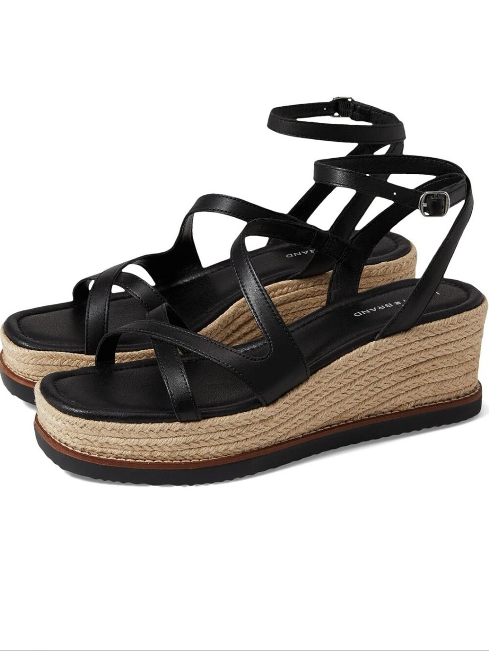 Lucky Brand Black Strappy Espadrille Wedge Sandals